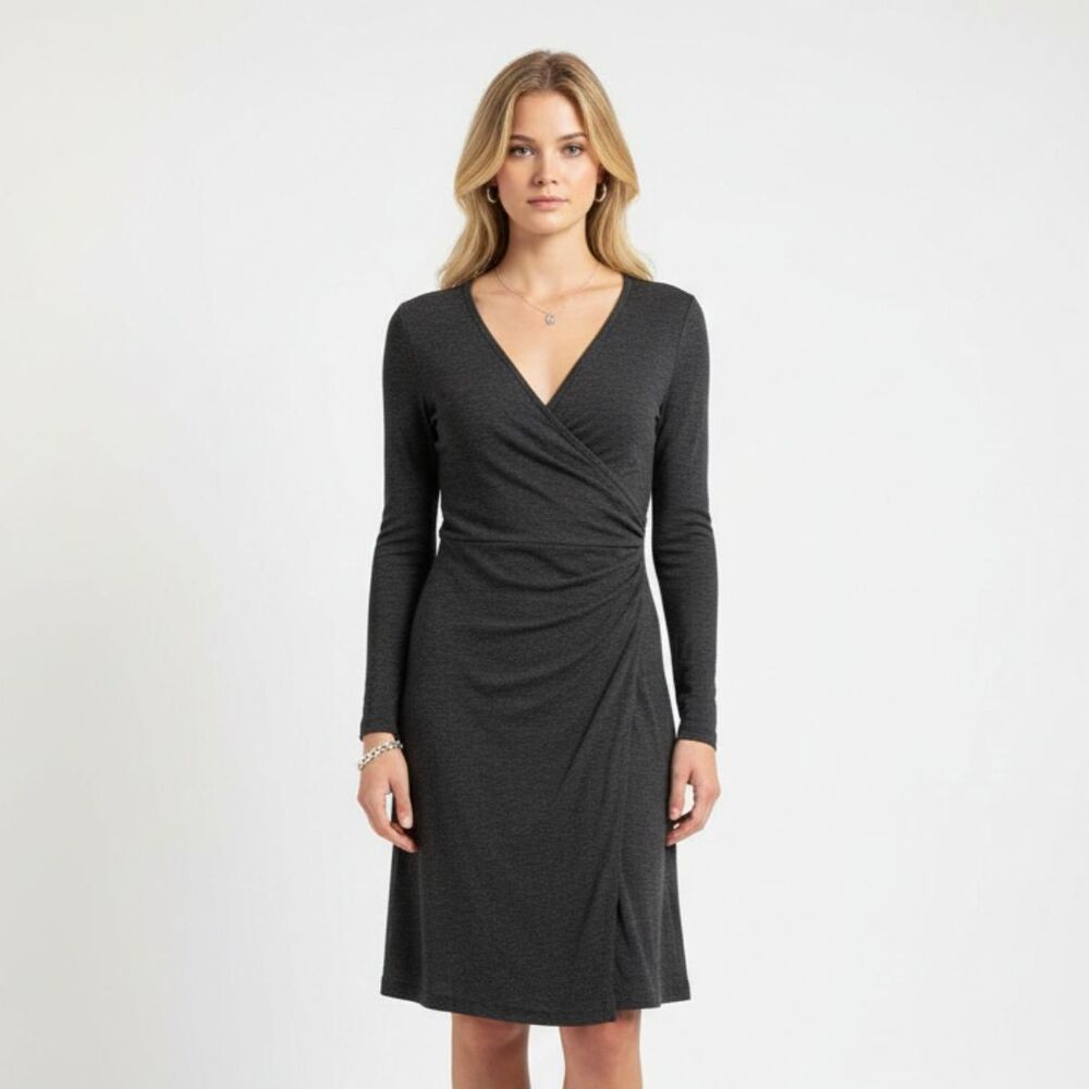 Prana Gray Long Sleeve Faux Bodice Wrap Dress M